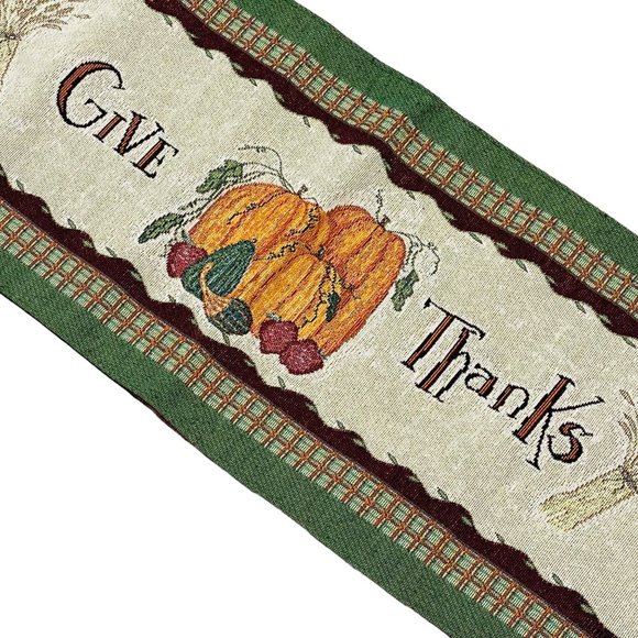 Give Thanks Pumpkin Fall Harvest 36in Tapestry Table Runner Artist Cindy Shamp - Picture 2 of 3